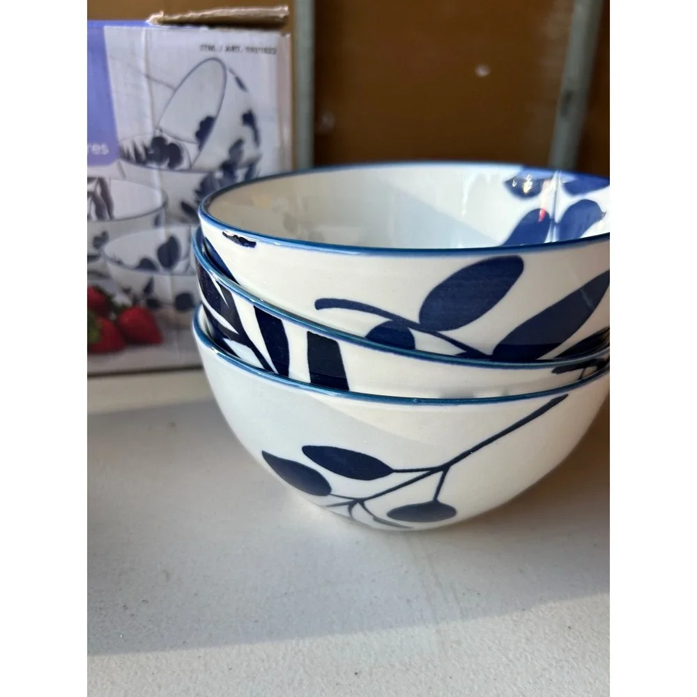 Certified International Arbor Blue White Floral Stoneware Bowls 6 Piece Set 6in